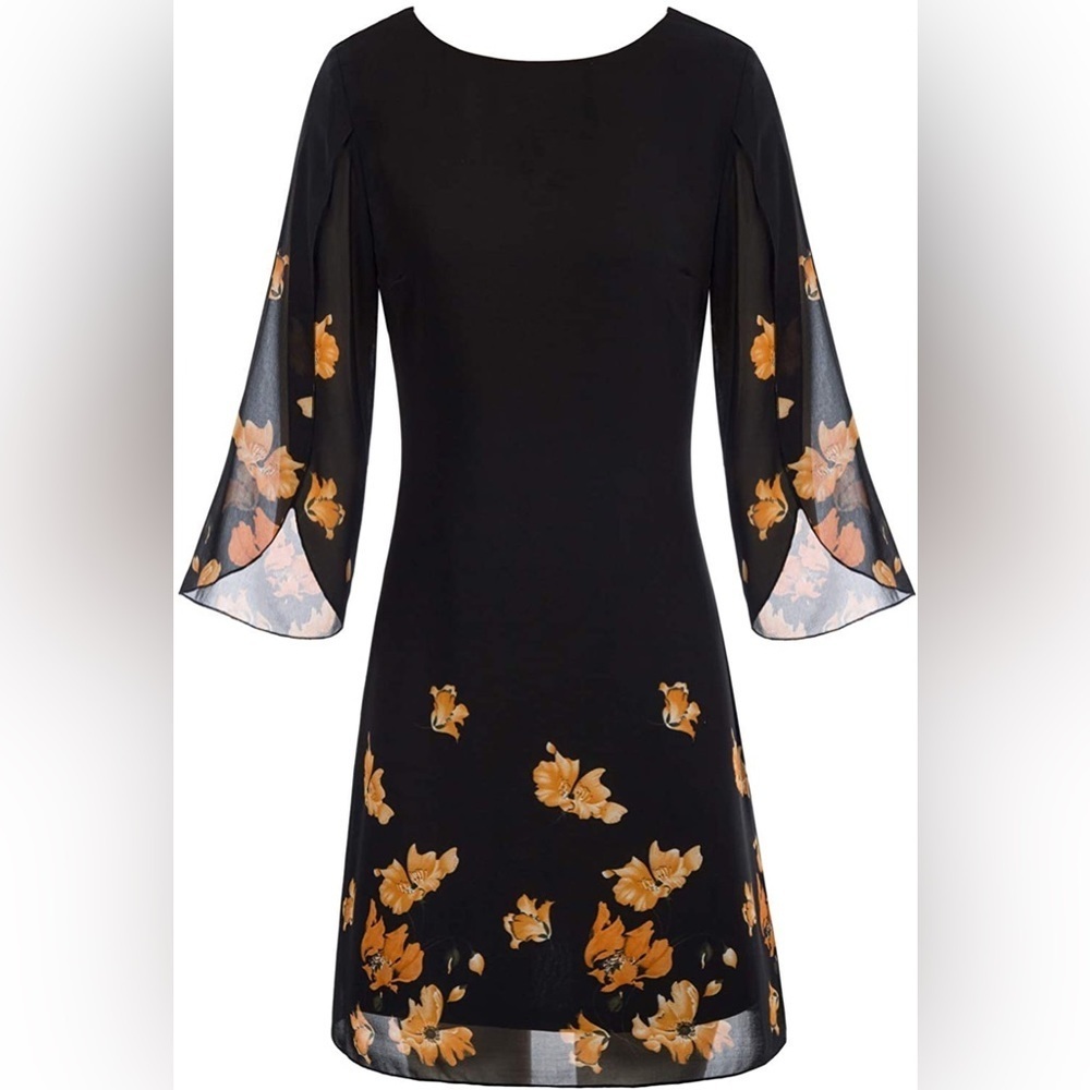 ⚫️ GRACE KARIN Women Chiffon Shirt Dress 3/4 Sleeve Cocktail Party Dress Floral‍